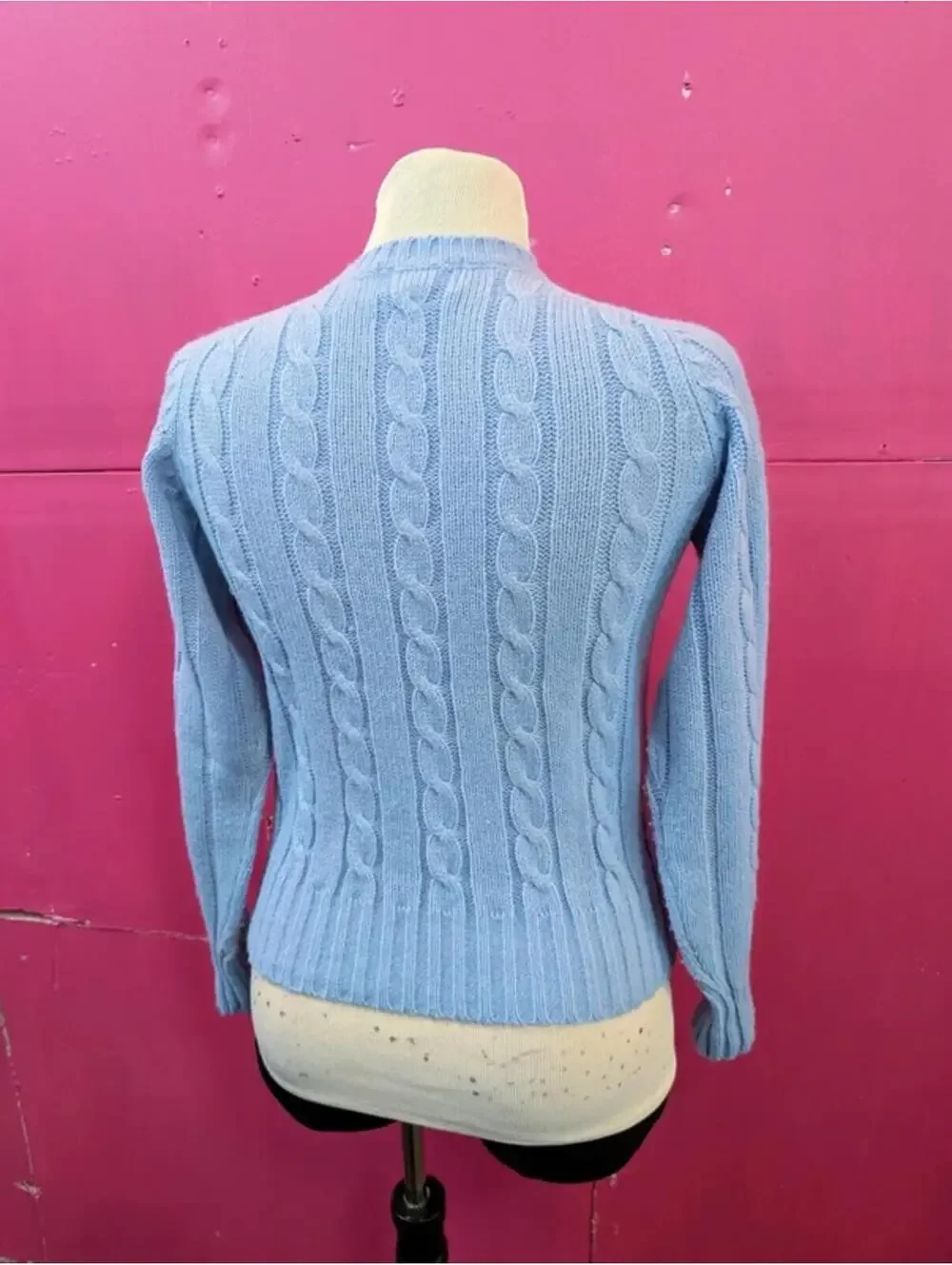 Vintage Blue Cable Sweater Y2K Acrylic S